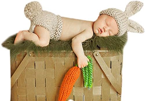 Newborn Baby Easter Outfit Crochet Knit Carrot Rabbit Beanie Pants Hat Set