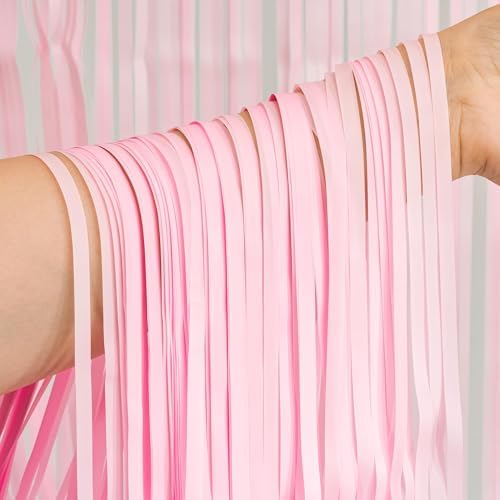 BRAVESHINE Pastel Pink Foil Fringe Curtains - 2 Pack Photo Backdrop
