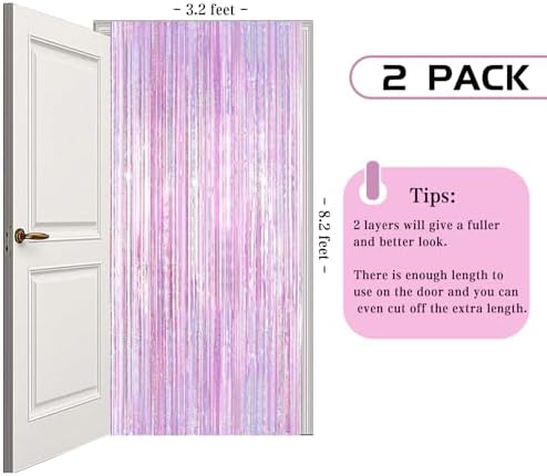 2 Pack Pink Tinsel Foil Fringe Party Backdrop Curtains 32x82ft