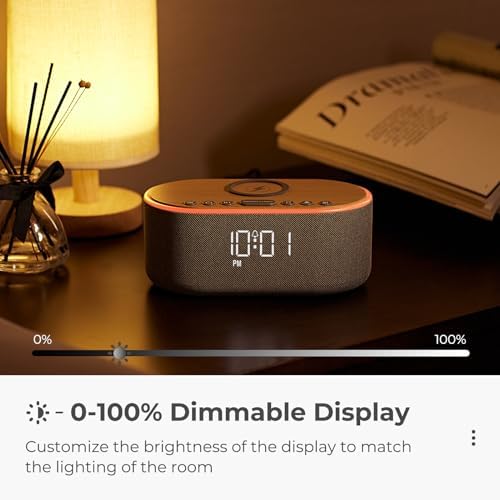 Bluetooth FM Radio Alarm Clock with 10W Speaker and Wireless Charging