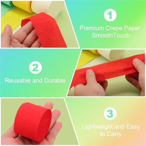 PATIKIL Crepe Paper Streamers 6 Rolls Multicolored 72ft