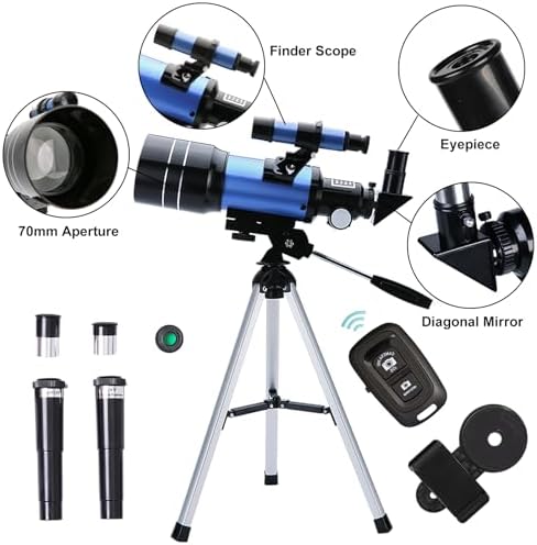 ToyerBee 70mm Refractor Telescope with Smartphone Adapter and Wireless Remote