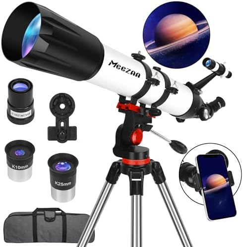 MEEZAA High-Powered Refractor Telescope with 90mm Aperture and AZ Mount