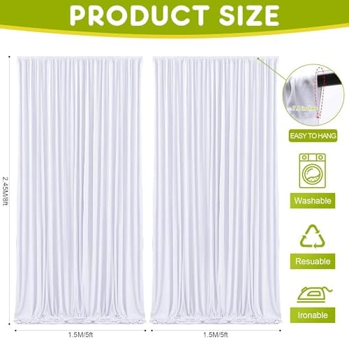 Wokceer 10x8FT White Backdrop Curtain 2 Panels Wedding Photo Background
