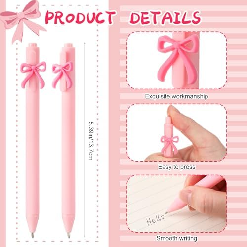 20 Pcs Pink Bow Ballpoint Pens Coquette Design