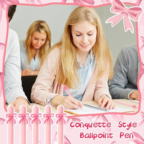 20 Pcs Pink Bow Ballpoint Pens Coquette Design