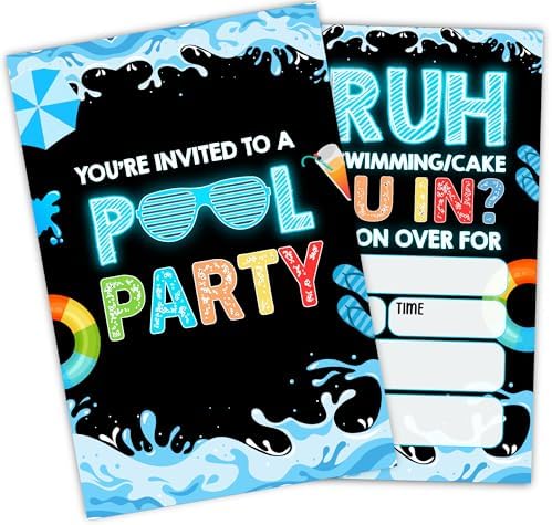Feyerr Pool Brother Birthday Invitations for Boys Girls Double Sided 30 Set