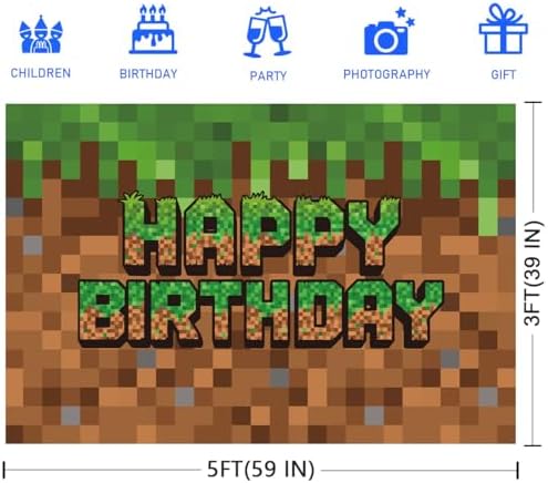 Green and Brown Video Game Themed Birthday Backdrop Banner