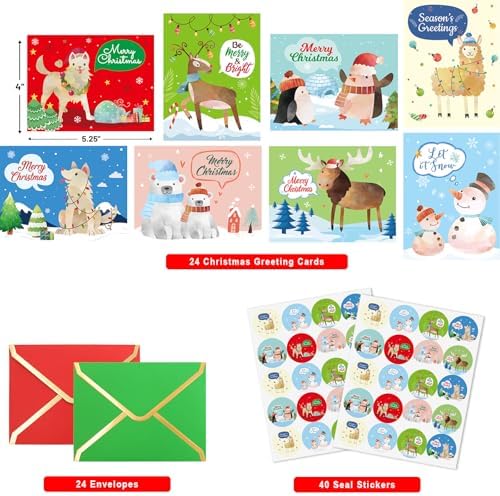 Fancy Land 24 Pack Christmas Greeting Cards with Envelopes