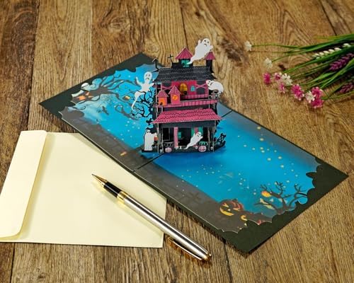 Haunted Mansion 3D Pop-Up Halloween Card 6x6 Inch Spooky Design