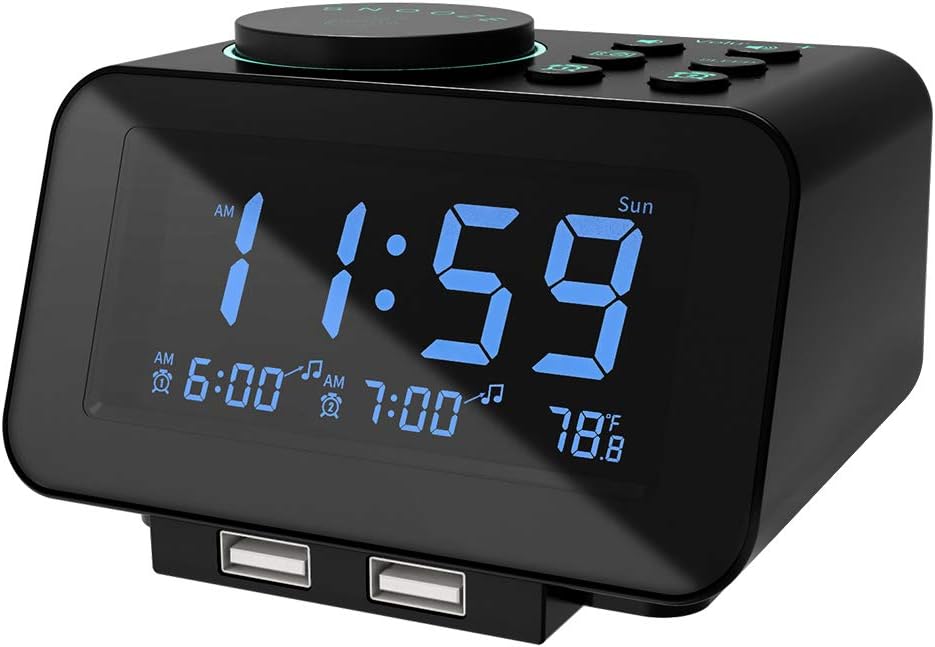 uscce Digital Dual Alarm Clock Radio with Dimmer and Thermometer