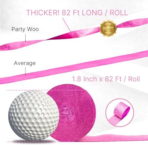 PartyWoo Pink Crepe Paper Streamers 8 Rolls 656ft Pack