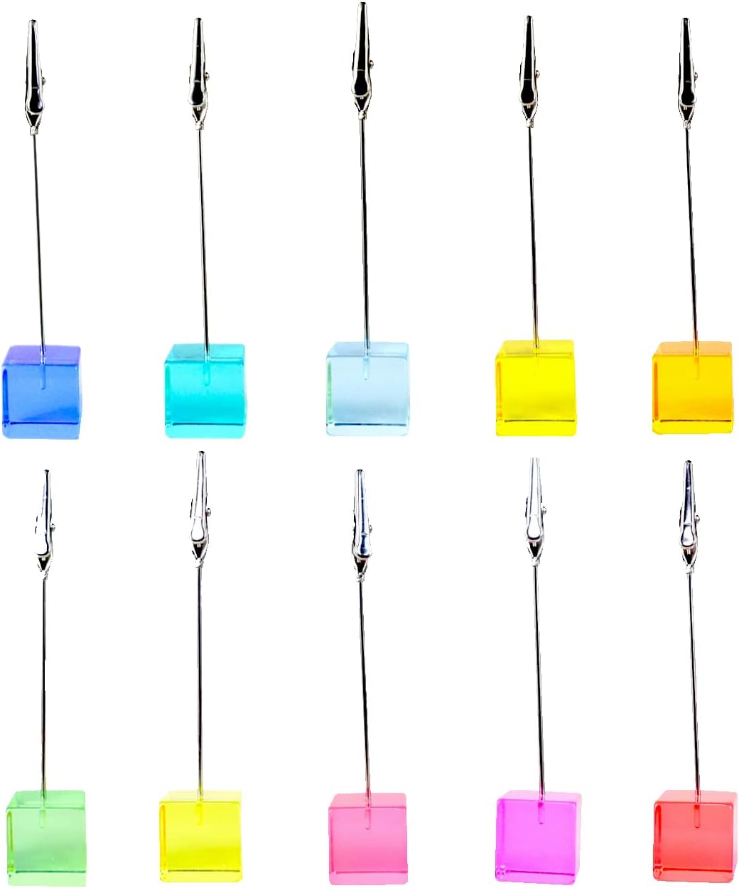 Rainbow Polaroid Photo Clip Stand with Clear Cube Base 10 pcs