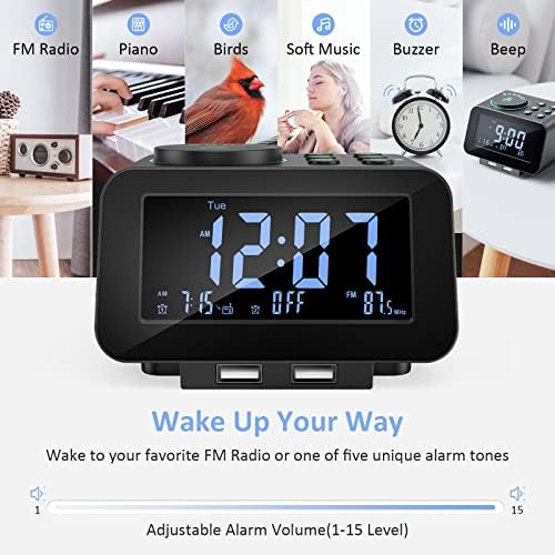 uscce Digital Dual Alarm Clock Radio with Dimmer and Thermometer