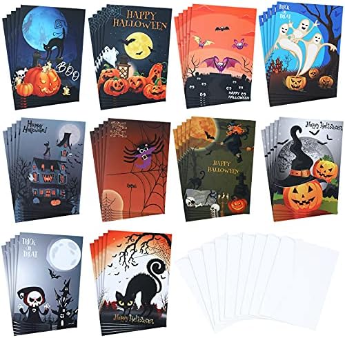 Tenare Halloween Greeting Cards with Envelopes 100 Pcs Pumpkin Style