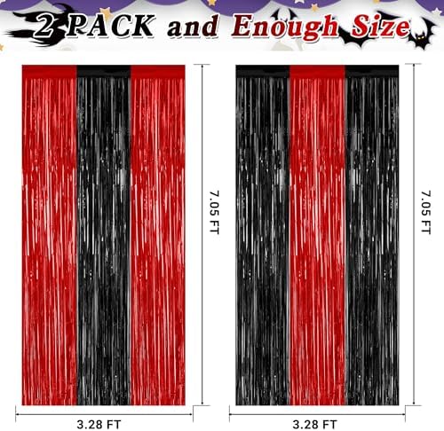 2 Pack Black and Red Party Backdrop Curtains