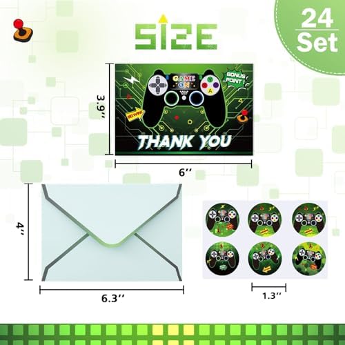 WERNNSAI Video Game Thank You Cards 24PCS Gamer Decorations