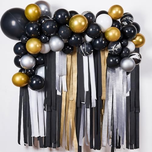 PartyWoo Black Crepe Paper Streamers 10 Rolls 820ft Pack