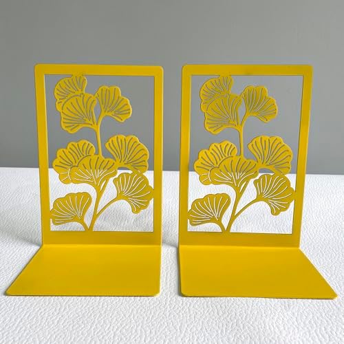 2Pcs Ginkgo Leaf Metal Book Ends - Golden Yellow Design