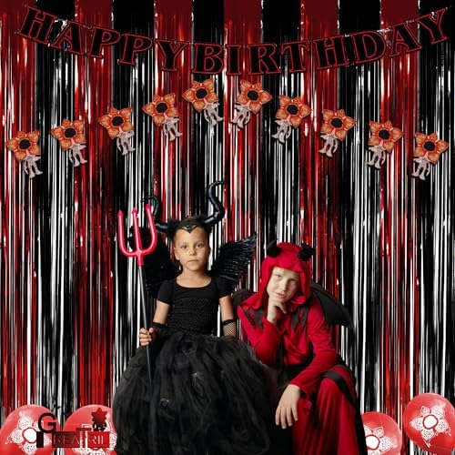 GREATRIL Black Red Party Streamers Backdrop