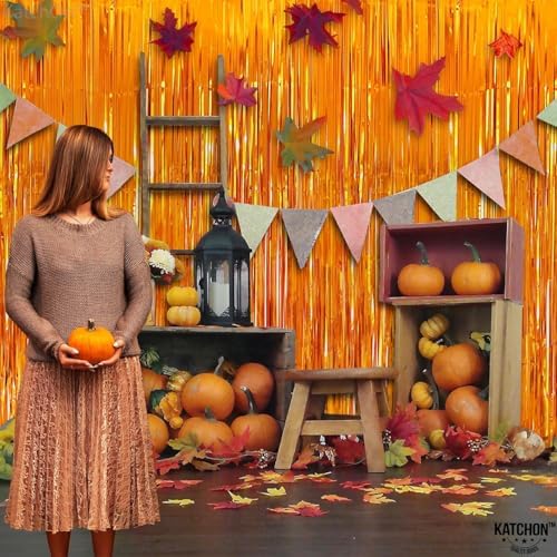 KatchOn XtraLarge Orange Fringe Backdrop Curtain 32x8 Feet Pack of 2