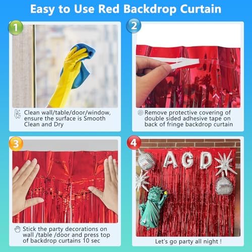 2 Pack Red Foil Fringe Backdrop for Party Decorations