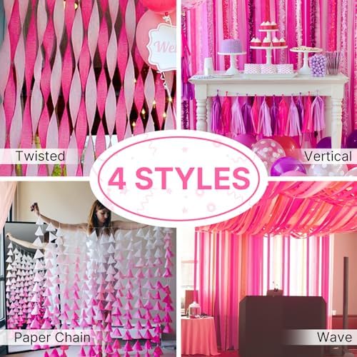 PartyWoo Pink Crepe Paper Streamers 8 Rolls 656ft Pack