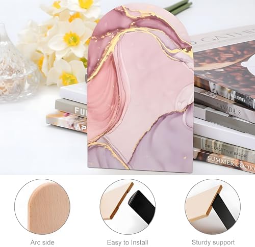 2PCS Pink Marble Bookends for Shelves and Desk