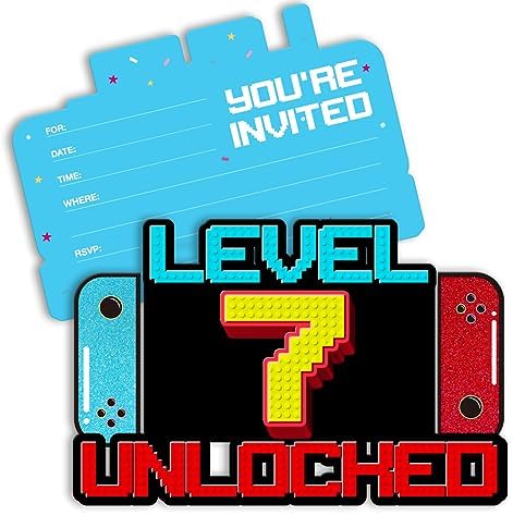 Video Game Birthday Invitations with Envelopes 20 Pack 1
