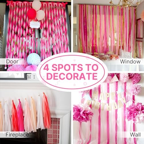 PartyWoo Pink Crepe Paper Streamers 8 Rolls 656ft Pack
