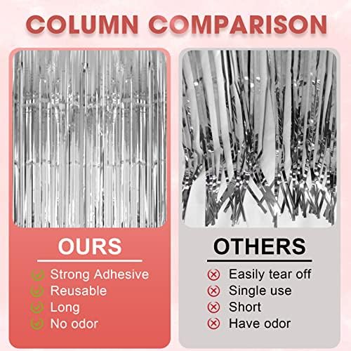 3 Pack 33x82 Feet Silver Foil Fringe Backdrop Curtains