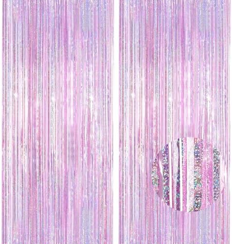 2 Pack Pink Tinsel Foil Fringe Party Backdrop Curtains 32x82ft