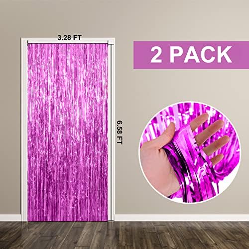 2 Pack Hot Pink Foil Fringe Backdrop Curtains