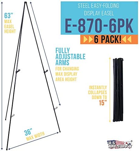 US Art Supply 63 High Metal Folding Display Easel 6 Pack