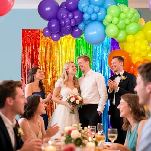 KAWKALSH Rainbow Foil Fringe Curtains 2 Pack