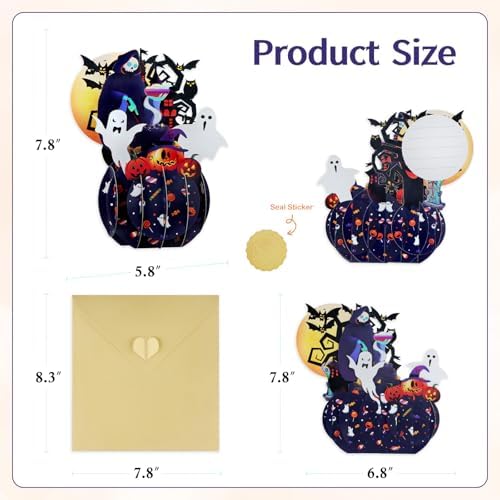 FaCraft Halloween Pop Up Cards 3D Handmade Greeting Cards with Envelope and Seals
