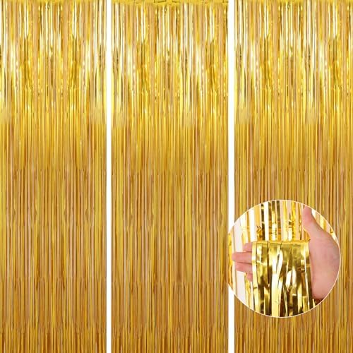 Birthday Party Decorations 3 Pack Gold Foil Fringe Curtains
