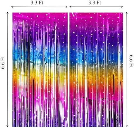 Rainbow Metallic Tinsel Foil Fringe Curtains 2 Packs