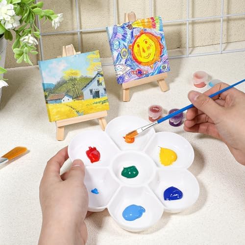 24 Pack Mini Canvases 3x3 Inch with Easel Set for Art