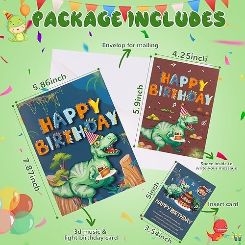 Dinosaur Musical Birthday Card with LED Lights and 3D Pop Up