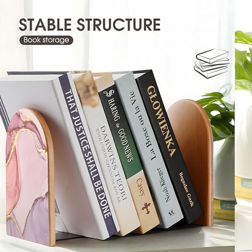 2PCS Pink Marble Bookends for Shelves and Desk