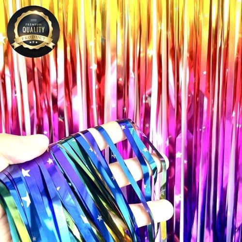Rainbow Metallic Tinsel Foil Fringe Curtains 2 Packs