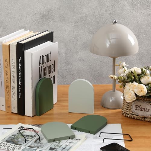 Honoson 4 Pcs Sage Green Wooden Bookends