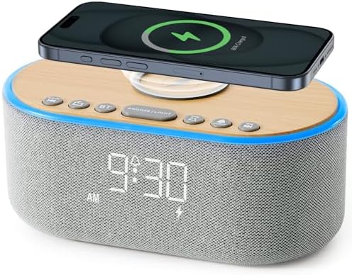 Bluetooth FM Radio Alarm Clock with 10W Speaker and Wireless Charging