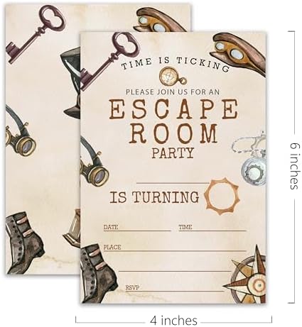 Escape Room Birthday Invitations 20 Cards 4x6 with Envelopes