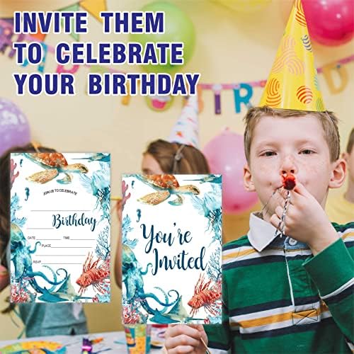 Ocean Theme Birthday Invites With Envelopes 20 Count