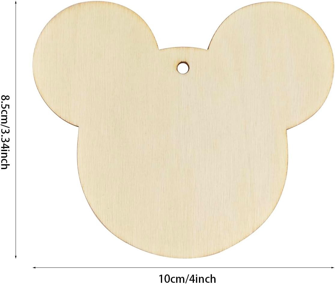 30 Pack 4 Inch Wood Mouse Head Cutouts for Crafts