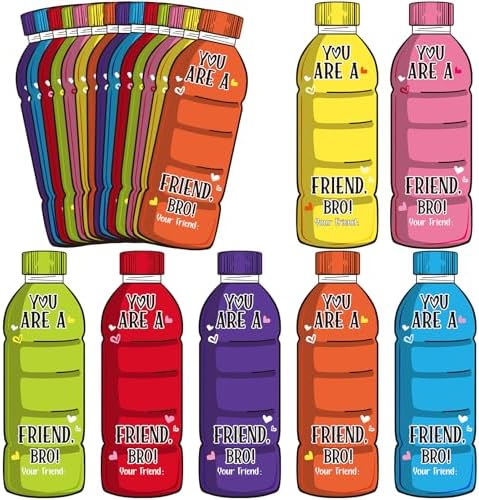 60 Pack Valentine Cards with Drink Bottle Design