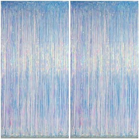 Melsan Iridescent Foil Fringe Backdrops - 2 Pack 32 x 65 ft