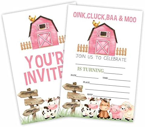 Farm Birthday Party Invitation Cards with Envelopes 20 Count